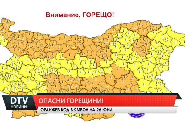 Оранжев код за опасни горещини в Ямбол и още 16 области