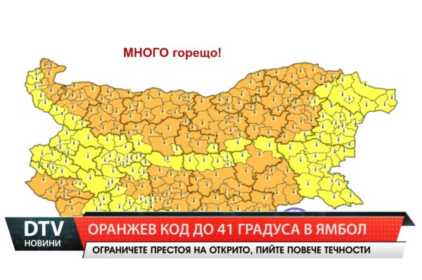 Оранжев код за опасни горещини е обявен  в Ямбол и още 20 области