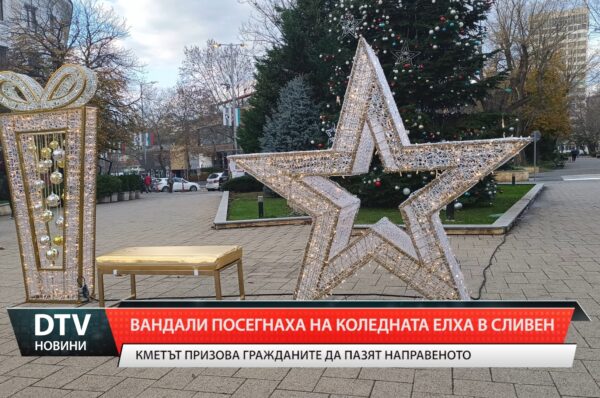 Вандали посегнаха на коледната украса в Сливен